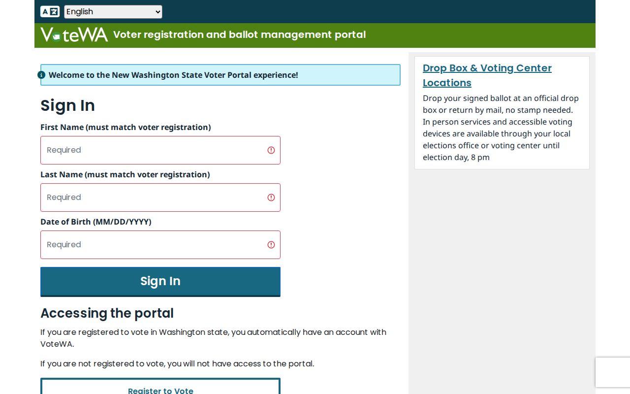 Washington VoteWA voter service portal