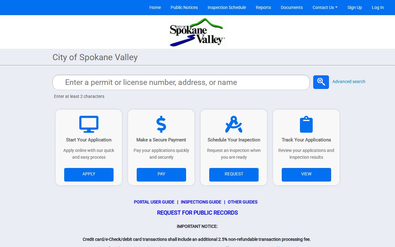 Spokane Valley SmartGov public permit search